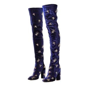rare Ego Kyla Thigh High Navy Velvet Insect Boots